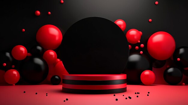 Красные и черные сферы на красной поверхности и черный фон концепция Черной пятницы