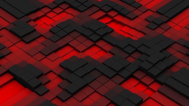 Red and black squares Textured background Abstract illustration 3d render