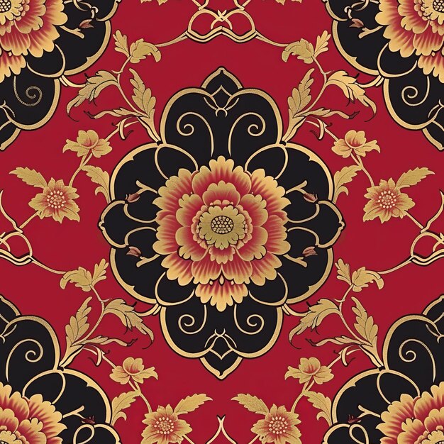 Red and Black Wallpaper With Flower Design