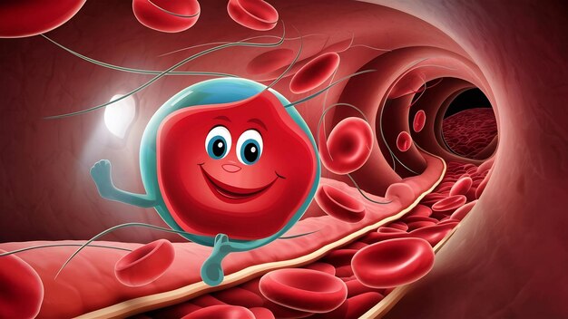 Red blood cell is moving in blood vessel