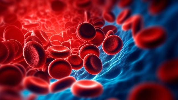 Красные кровяные клетки, как они перемещаются через лабиринтные сосуды Генеративный ИИ