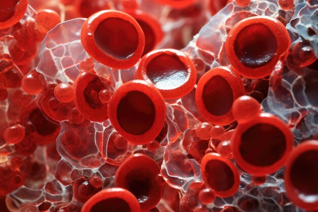 Red blood cells closeup abstract background macro photography ai generated