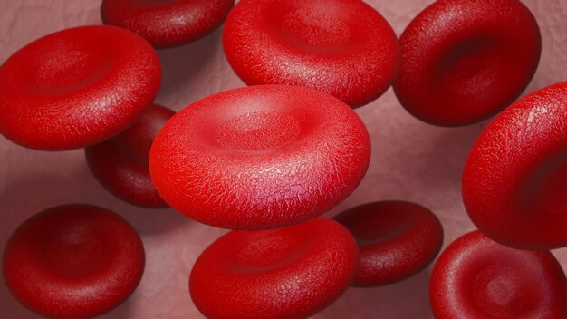 사진 적혈구가 응고됩니다. 과학 및 의료 추상 개념입니다. 신체를 보호하기 위해 혈액의 중요한 요소를 3d 렌더링