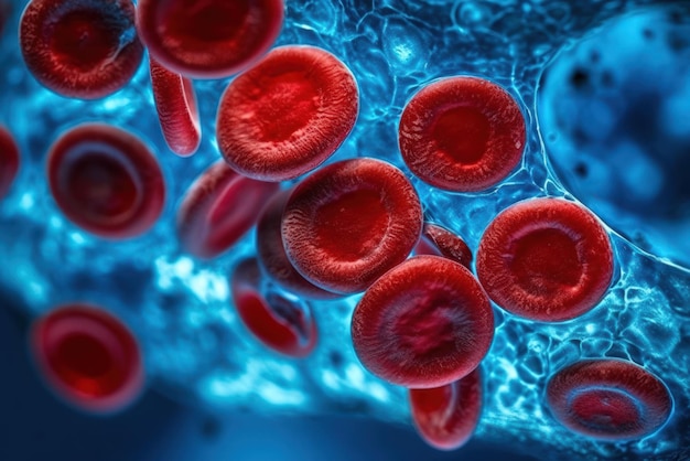 Red blood cells erythrocytes Illustration of streaming blood cells Generative AI