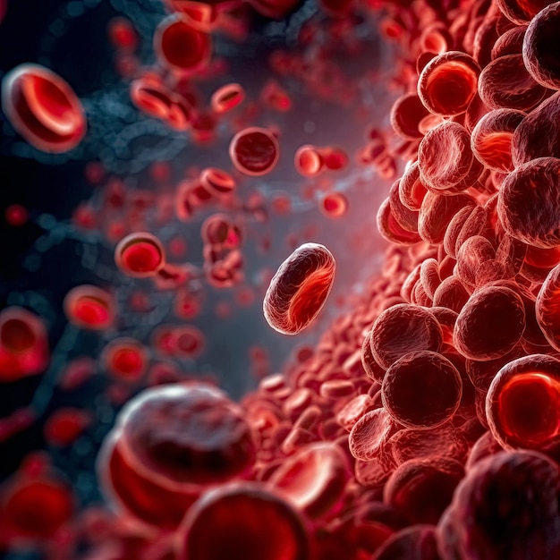 Красные кровяные тельца, протекающие через и артерию Здоровье и наука Медицинская концепция Генеративный ИИ