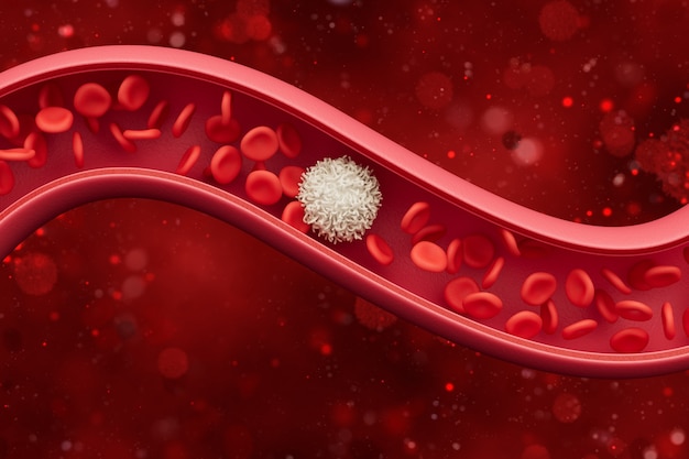 red blood cells inside an artery, vein. flow of blood inside a living organism. scientific and medical concept. 3 d illustration.
