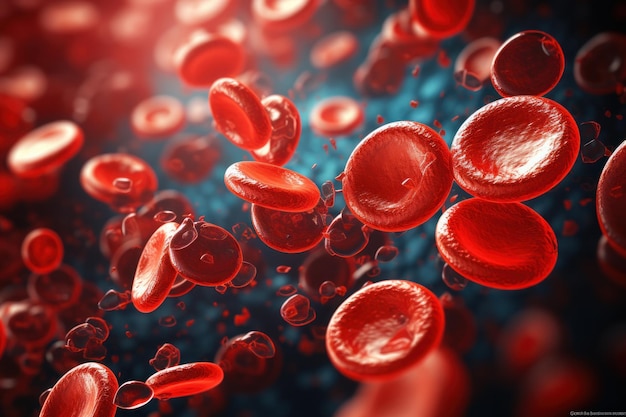 Red blood cells under microscope scientific illustration Generative AI