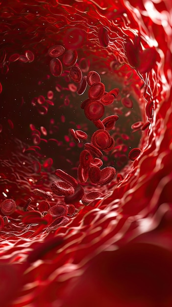 Photo red blood cells move through a blood vessel