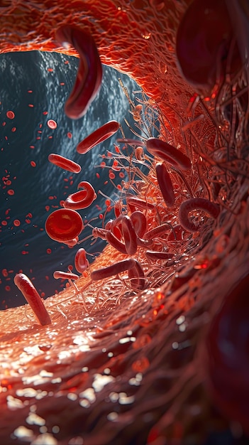 red blood cells move through a blood vessel