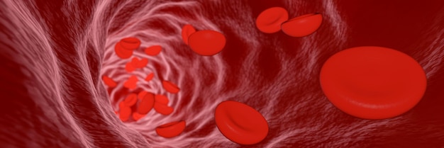 Photo red blood cells moving in blood vessel 3d rendering use for background and wallpaper
