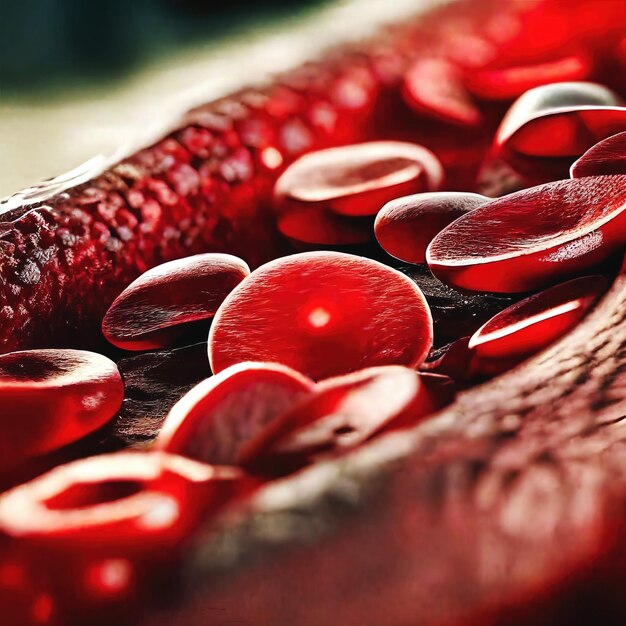 Red blood cells in vessel microscopic view generative ai illustration