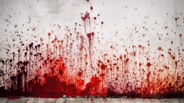 Photo red blood splatter on a grunge wall illustration