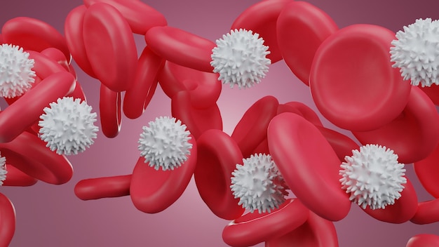 Red blood and white blood cells in bloodstream medicine and\
biology scientific researchred blood cells in vein or artery flow\
inside inside a living organismseen microvector illustrate