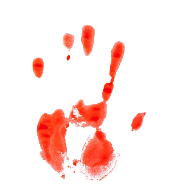 Red bloody handprint on a white background