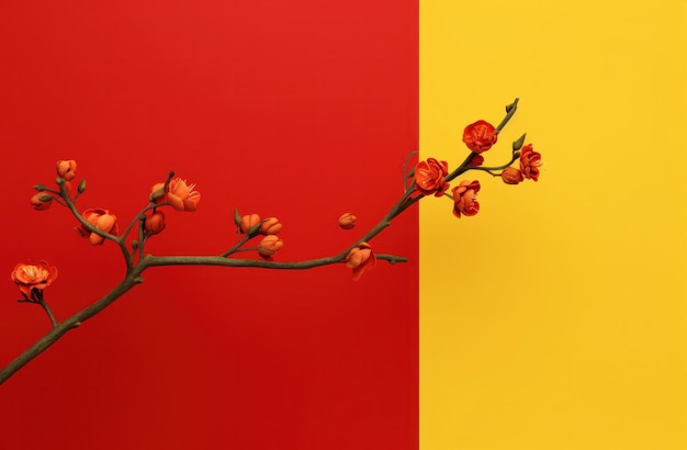 a red blooming stem on a yellow background