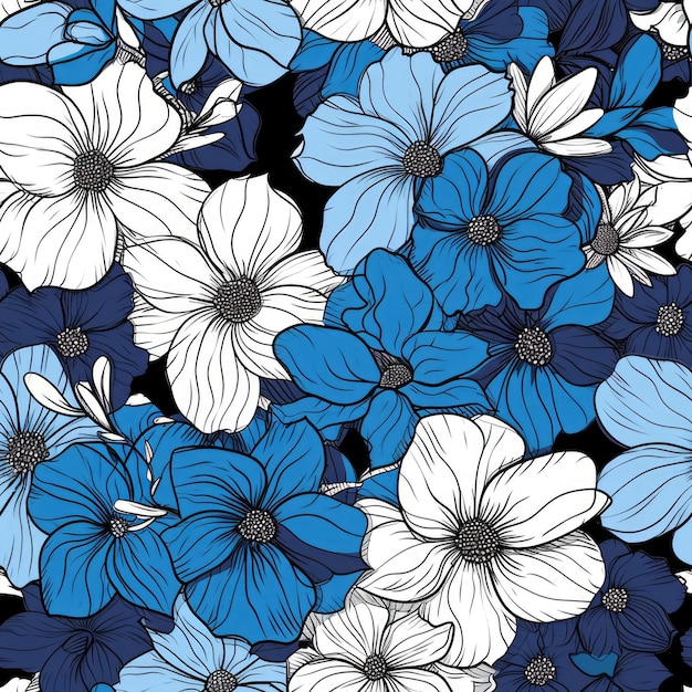 Red and Blue Anemones Botanical Seamless Textile Pattern