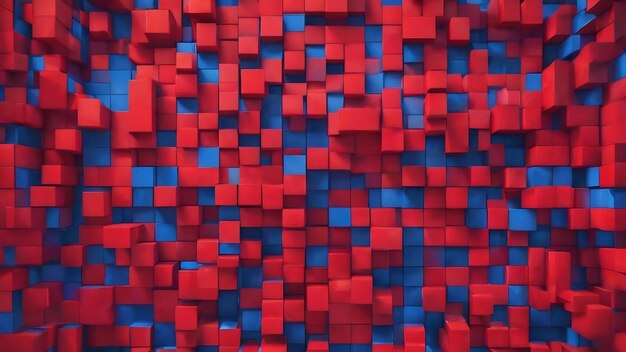 A red and blue background with a pattern of squares