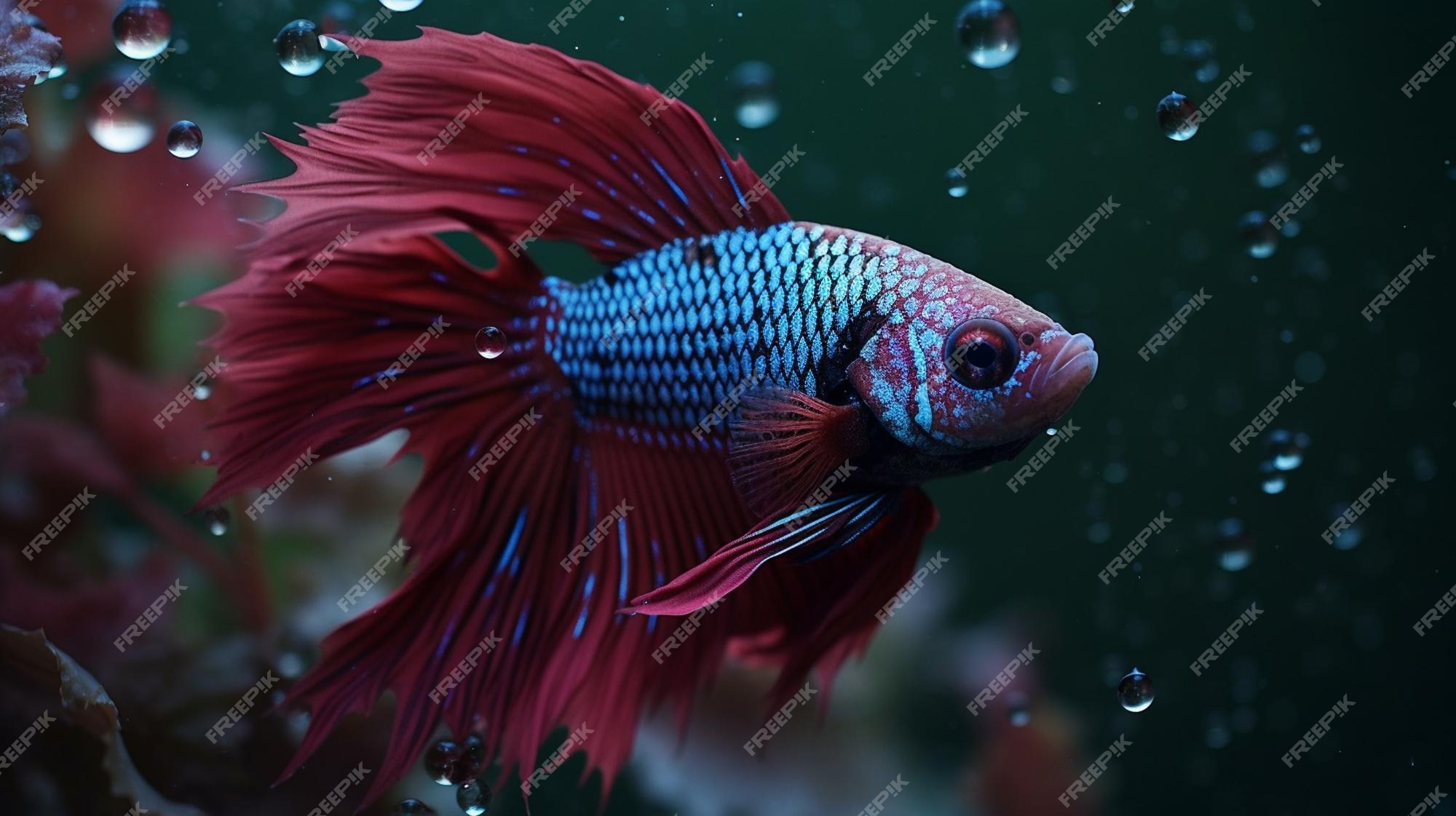 Premium AI Image | A red and blue betta fish swimming in a tank
