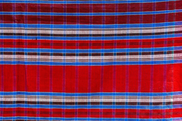 Red Blue Black and white strip cotton GamchaBath towel Fabrics Closeup