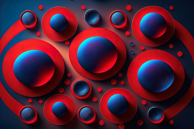 Red and blue circles on an abstract backdrop