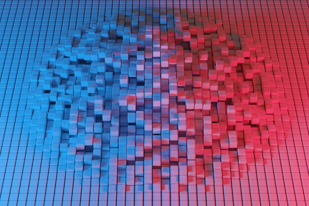 Red and blue cubes abstract background 3d illustration