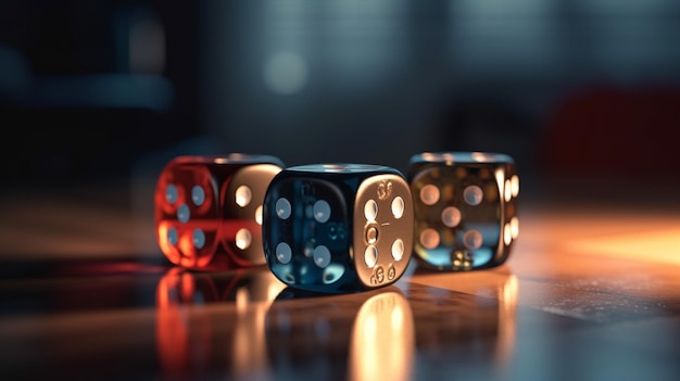 Red and blue dices on the table shallow depth of fieldgenerative ai