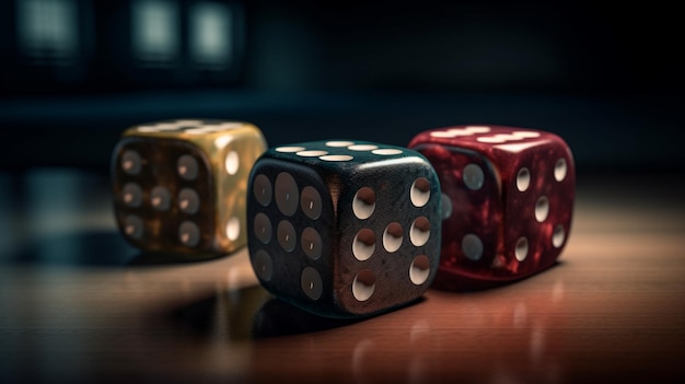 Red and blue dices on the table shallow depth of fieldgenerative ai