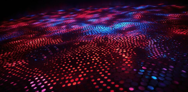 A red and blue disco floor with a light pattern on it