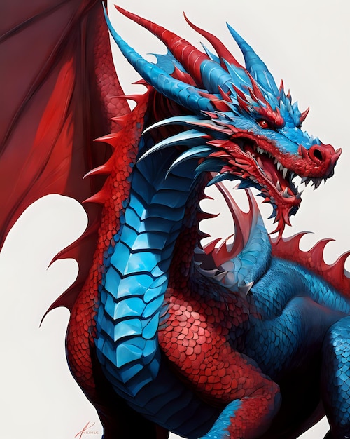 Красно-голубой дракон фантастика искусство дракон Китайская статуя храм Азия скульптура животное