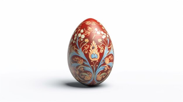 A red and blue easter egg with a floral pattern on the front.