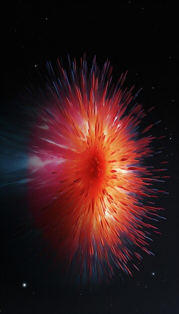 A red and blue explosion with a white starburst in the center.