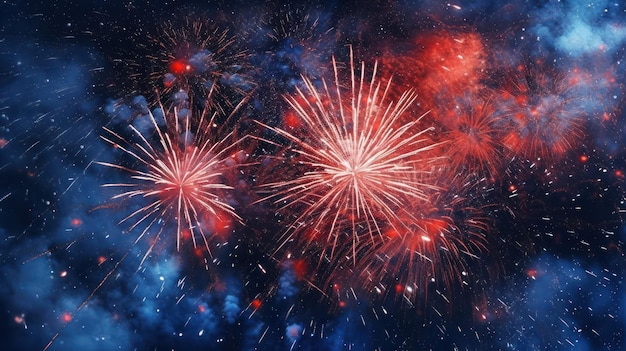 red and blue fireworks in the night sky