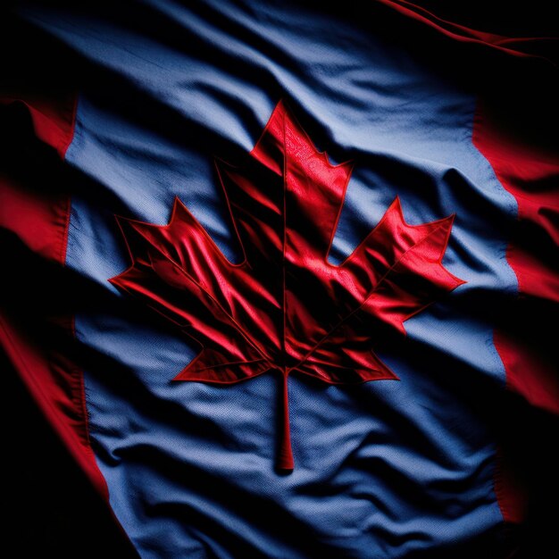 Photo a red and blue flag with a maple leaf on it