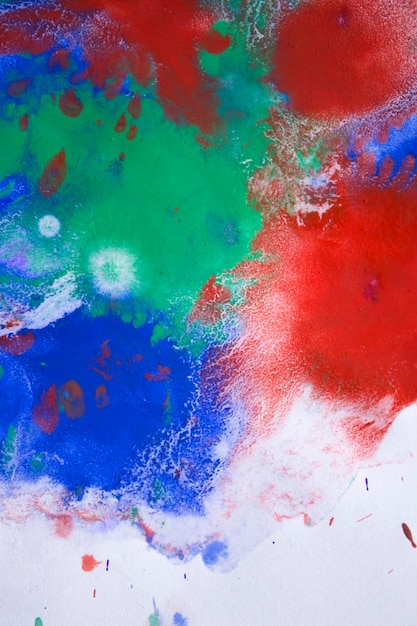 Red, blue, green ink droplet spreads on paper