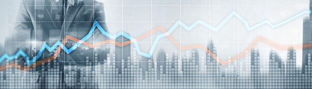 Красно-синяя диаграмма роста Концепция акций и бирж