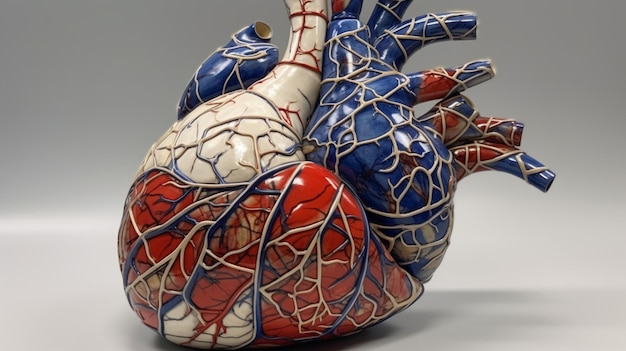 A red and blue heart with the veins visible.