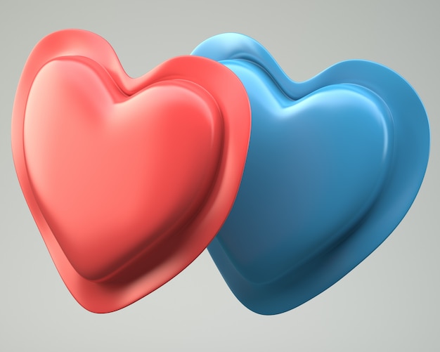 Red and blue hearts on grey background