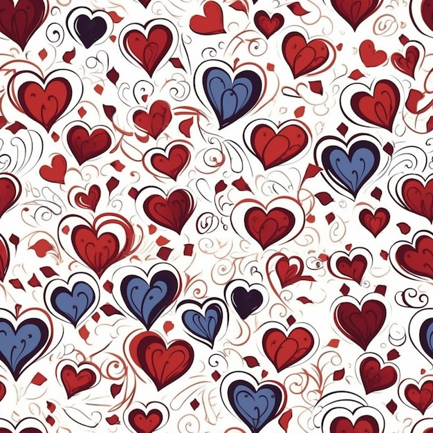 Red and blue hearts on a white background.