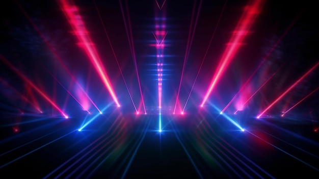 Red and blue laser neon light beams flash and shine generative AI