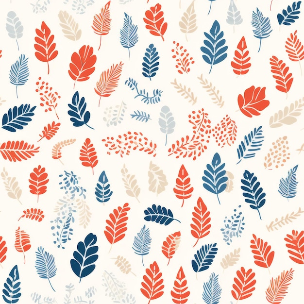 Red and Blue Leaves on White Background