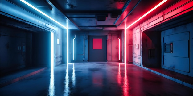 Red blue light in empty room