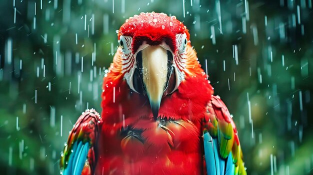 Foto il pappagallo macao rosso e blu appoggiato in cima all'albero