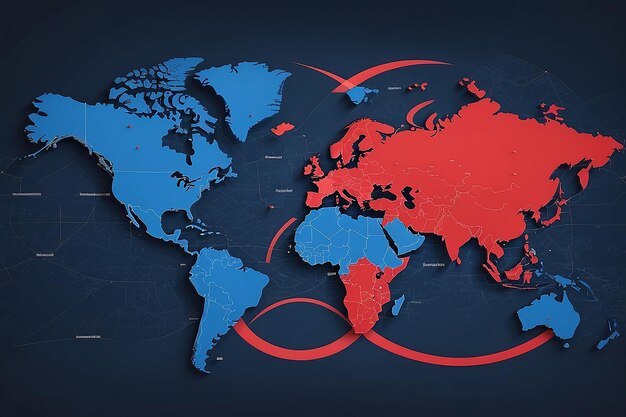 A red and blue map with a red map and a red circle