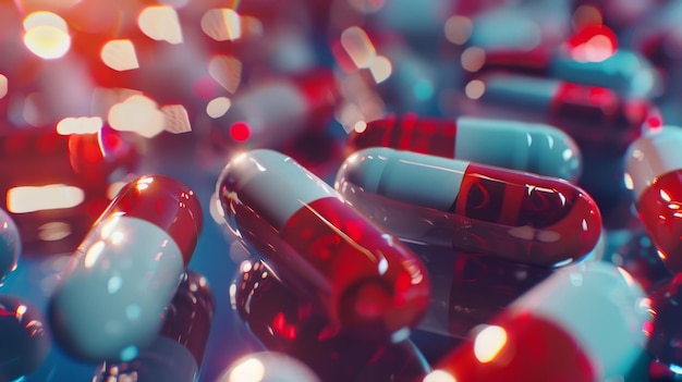 Red and blue medical capsules Healthcare concept