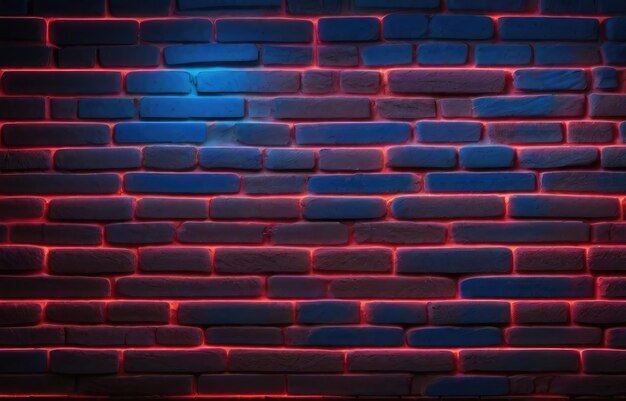 Red and blue neon light on brick wall background Abstract background