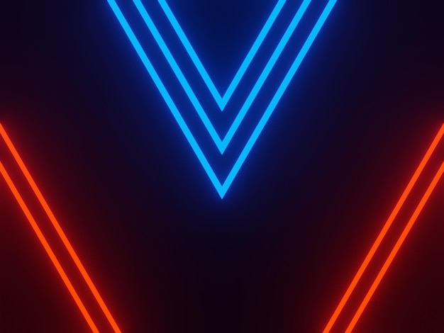 Red and blue neon lights on black background