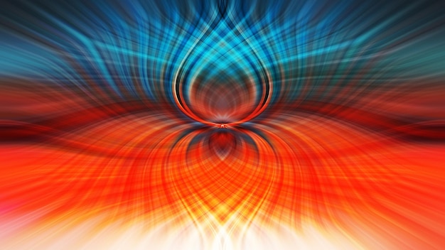 A red, blue and orange background with a white circle in the middle.