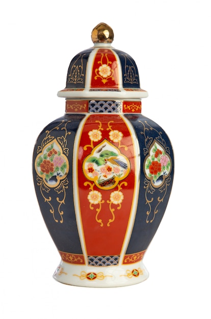 Red and blue porcelain pot asian style