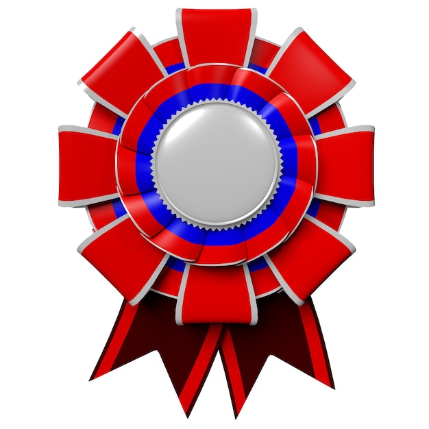 Foto distintivo rotondo rosso e blu con concetto di premio a nastro