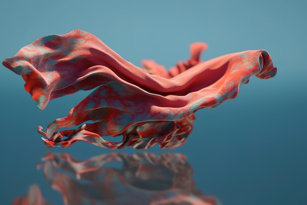 A red and blue sculpture of a flowing fabric